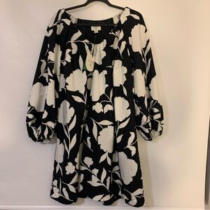 Kate Spade Black and White Floral Long Sleeve Midi Dress